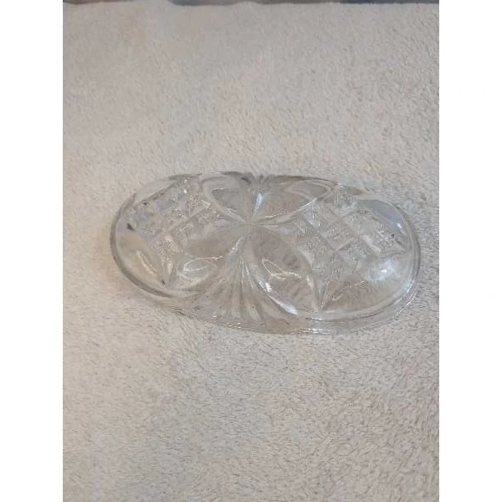 Vintage Pressed Glass‎ Relish Dish Starburst Pattern Oval Serving Dish